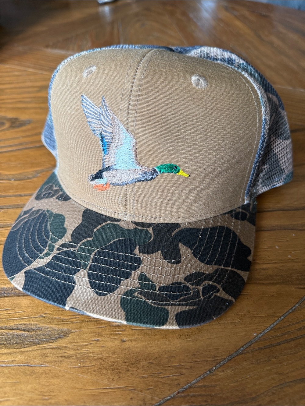 Back Down South Clothing Co.Camo Brim Brown Trucker Hat with Embroidered Mallard